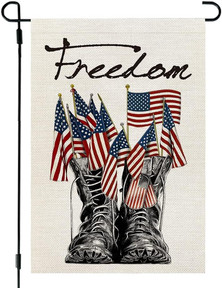 CROWNED BEAUTY 4th of July Freedom Boots Garden Flag for Outside 12×18 Inch Double Sided Independence Day Patriotic American Veteran Soldier Yard Flag