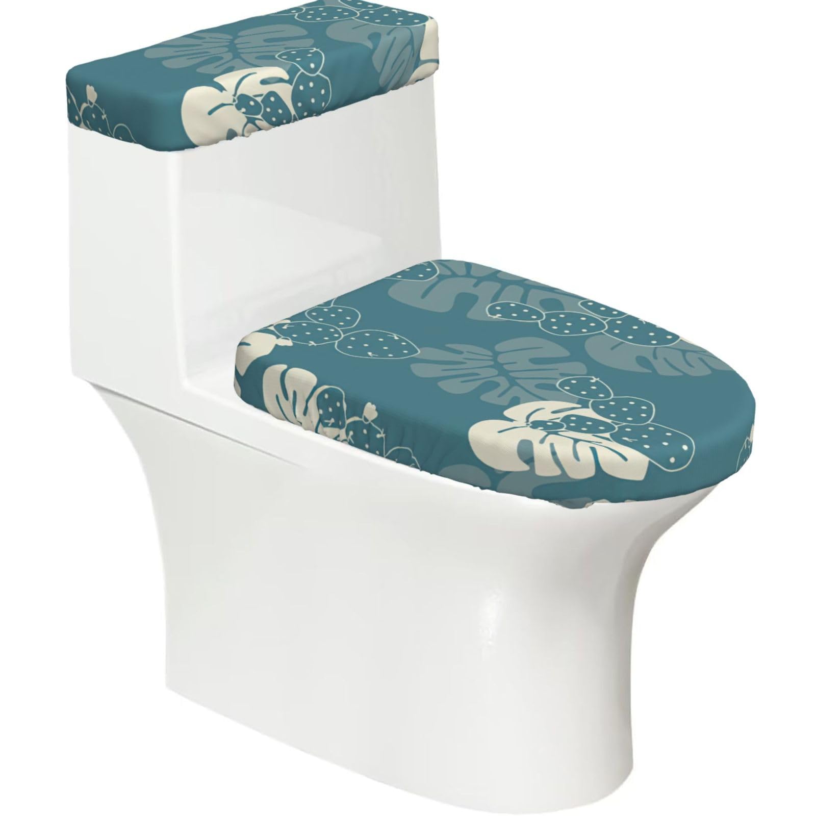 Luxury Cute Leaves Print Bathroom Decor Toilet Lid Cover And Tank Covers, Restroom Accessories Fits Most Round
