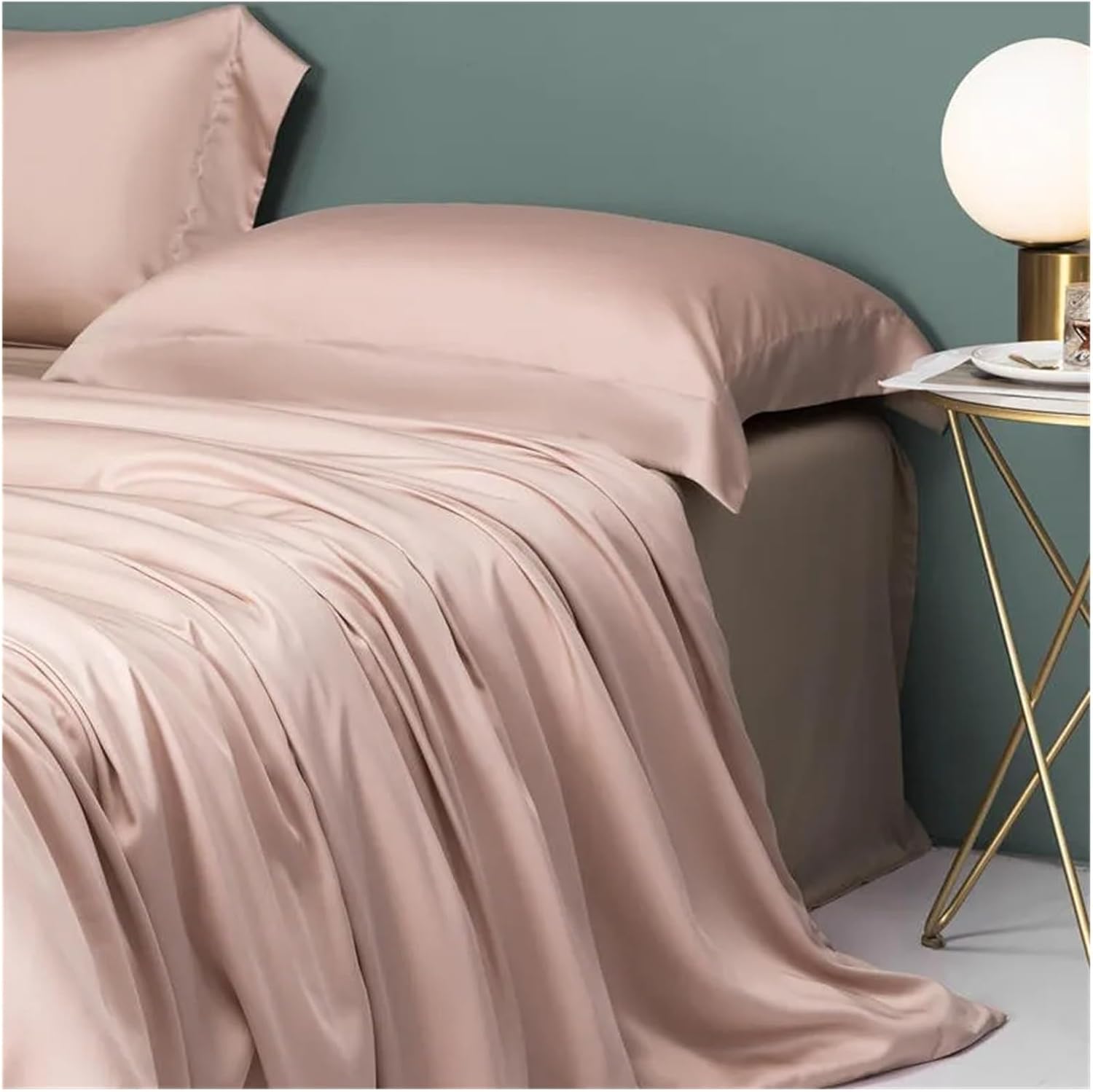 Bed Four Pieces Set 600TC Reversible Cream Brown Duvet Cover with Zipper Ties Soft Cooling Bed Fit Sheet Pillowcases Bedding Set(D,Fitted Bed Sheet-Queen 4PCS)