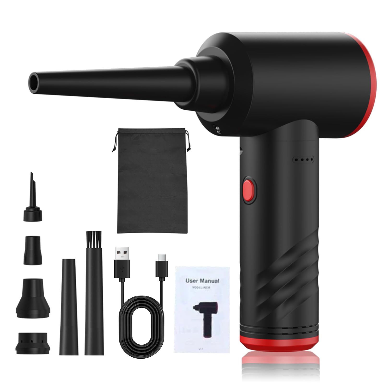 Buachois soffiatore aria senza fili, potente 53000 RPM 6000mAh ricaricabile 6 ugelli per pulizia PC tastiera in ABS