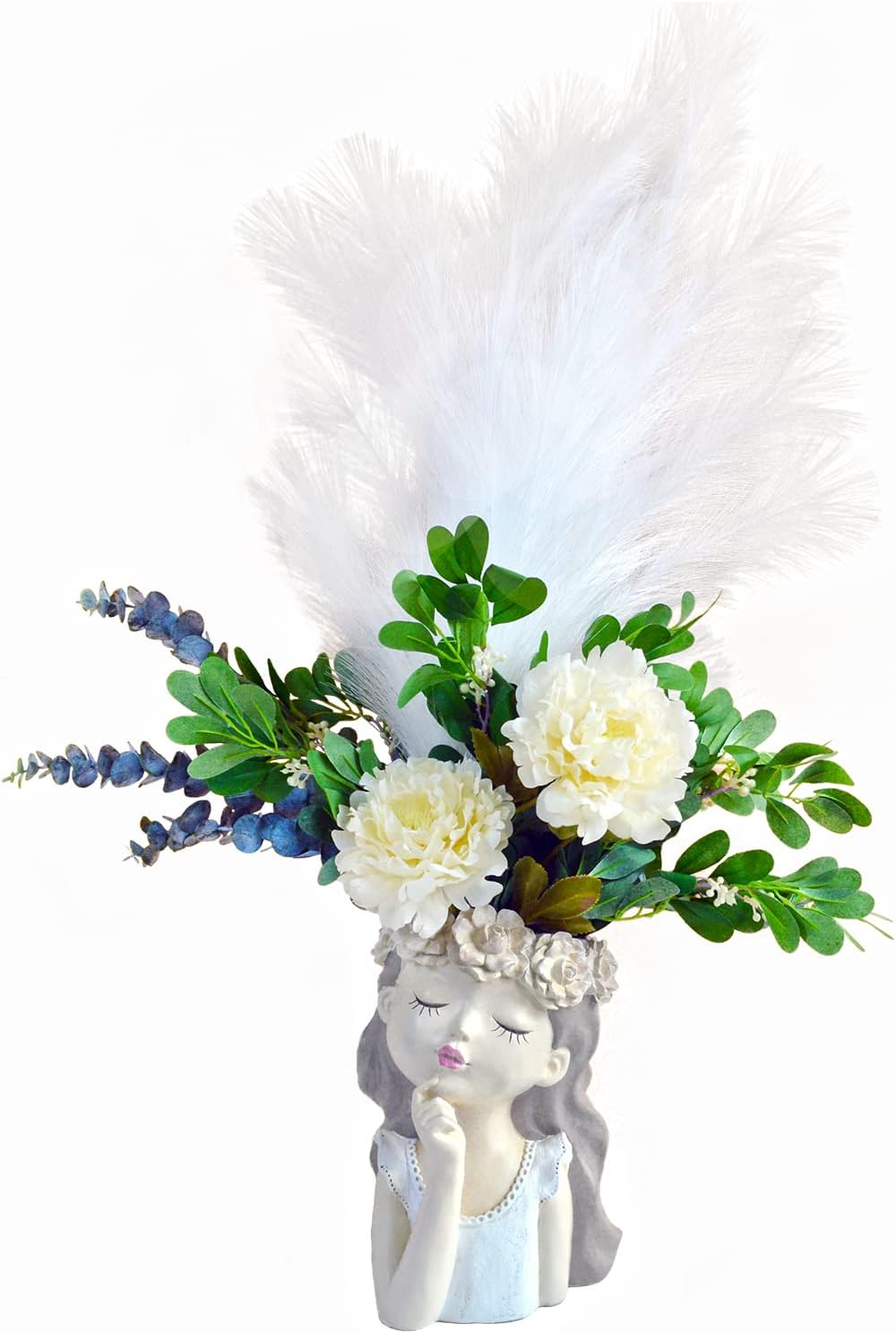 Pampas Grass for Christmas Bedroom Decor,5 Stems Artificial Pampas Grass 40 "Flower Arrangement Pampas Bouquet with Vase Filler、Living、Boho、Wedding Decor (Green, White) (5PC-Green)