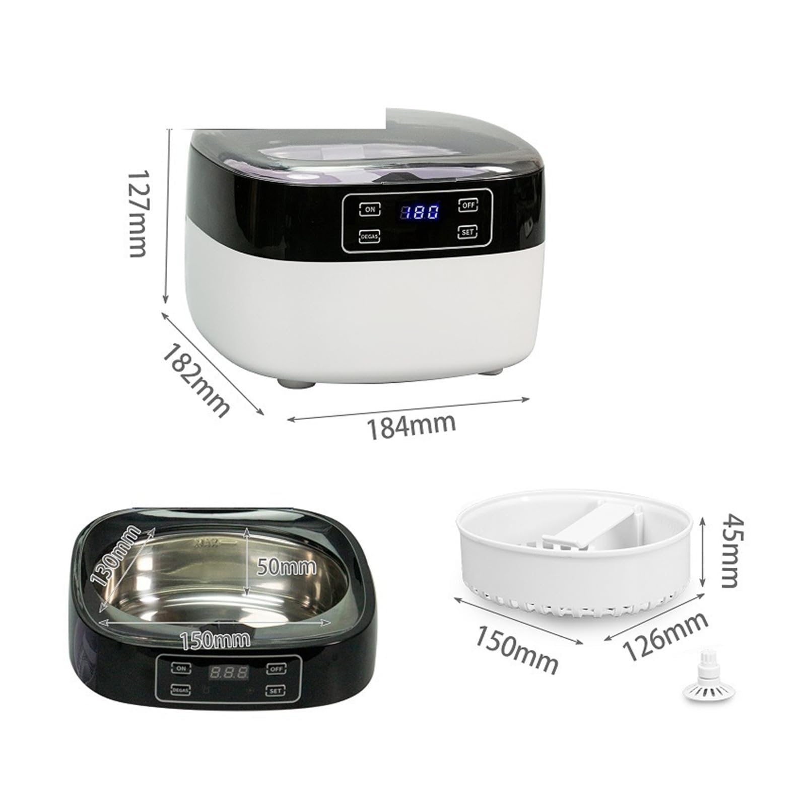 limpiador ultrasónico, Limpiador ultrasónico digital, lavadora, tanque de baño, cesta, temporizador, desgasificador, relojes, gafas, joyas, dentaduras postizas