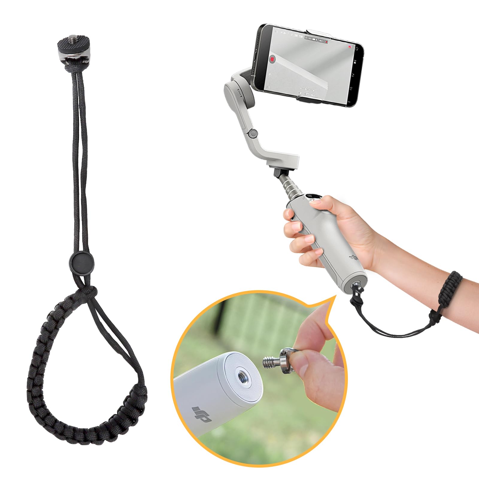 DAWRIS Pasek na rękę do aparatu ze śrubą 1/4 do DJI Osmo Mobile 7P – regulowany pasek na nadgarstek z nylonu, kompatybilny z gimbalem, kamerą sportową i stabilizatorem smartfona