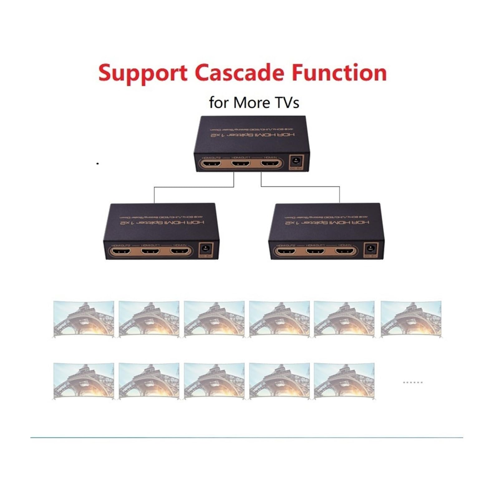 Splitter compatibile 4K@60Hz UHD HDR Scaler Down 1x2 1 In 2 HDCP2 0 4:4:4 18Gbps Cascade