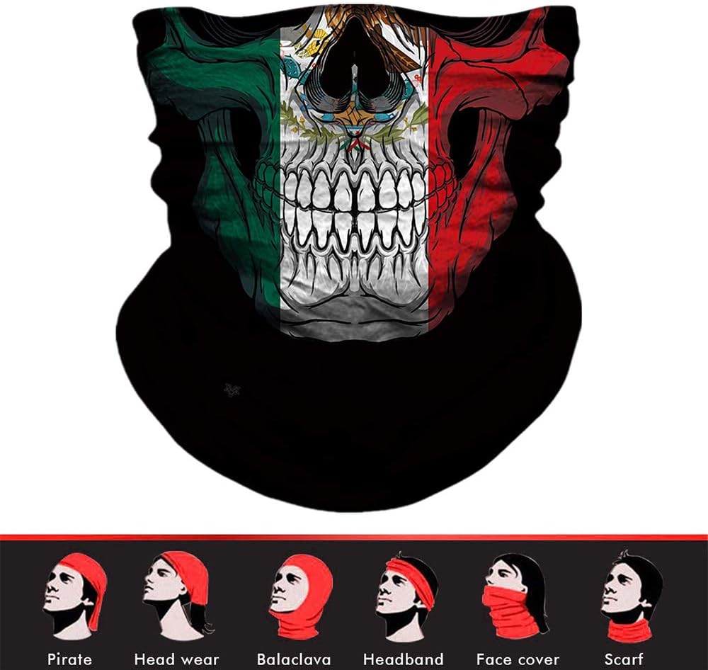 7Pcs Mexican Headwear Bandana Head Wrap Face Scarf Mask Outdoor Neck Warmer Balaclava Skeleton Mexico Flag - Image 6