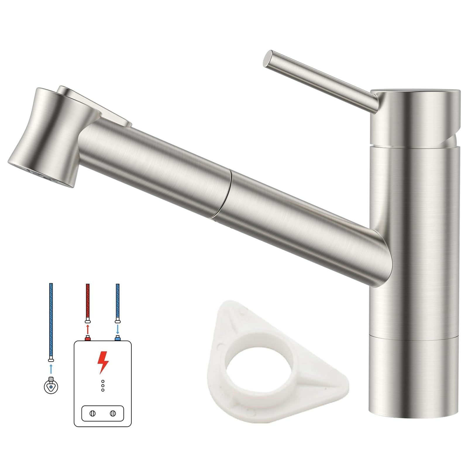 DAYONE Niederdruck Wasserhahn Küche, Niederdruck Küchenarmatur mit Ausziehbarer Brause, 3 Anschlüsse, 2 Strahlarten Spültischarmatur, Mischbatterie Küche, Ausziehbar Küche Mischbatterie für Boiler