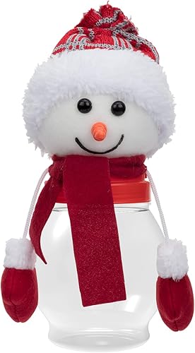 Tarros de dulces de Navidad 2 en 1, decoración navideña para el hogar, tarro de galletas de plástico transparente con muñeca de muñeco de nieve,