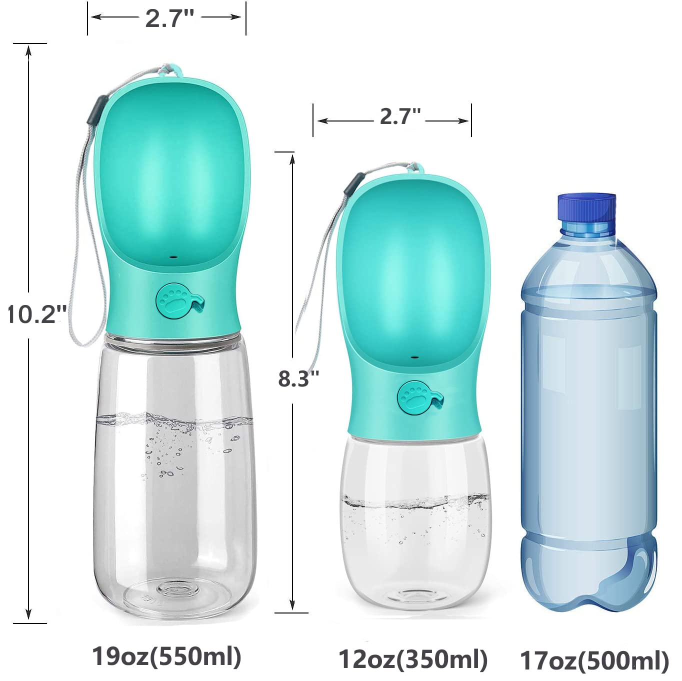 Kalimdor Dog Water Bottle, Leak Proof Portable Puppy Water Dispenser with Drinking Feeder for Pets Outdoor Walking, Hiking, Travel, Food Grade Plastic (12oz Blue) 3