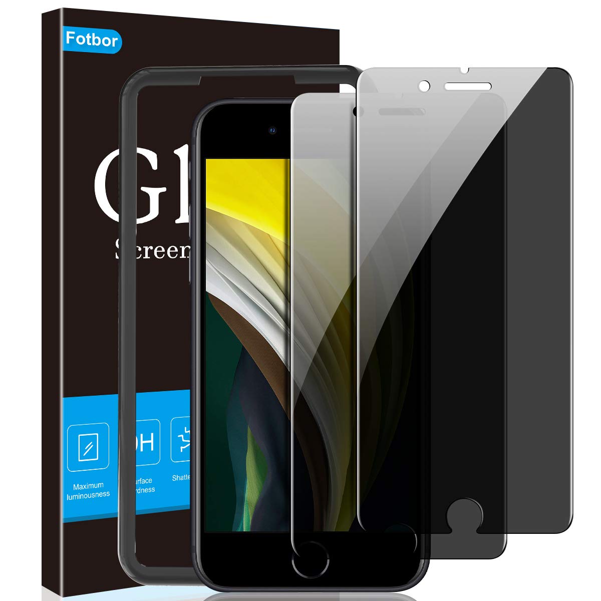 FotboriPhone SE 2020 Privacy Screen Protector, 2-Pack (Dark), Tempered Glass, Anti-Spy, 4.7-Inch