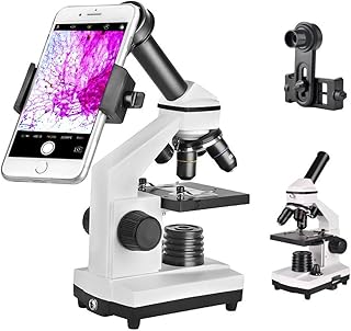 Gosky Compound Monocular Microscope 40x-640x Magnification, Student Biological Compound Microscope Set with Smartphone Eyepiece Mount Holder - All Metal Framwork