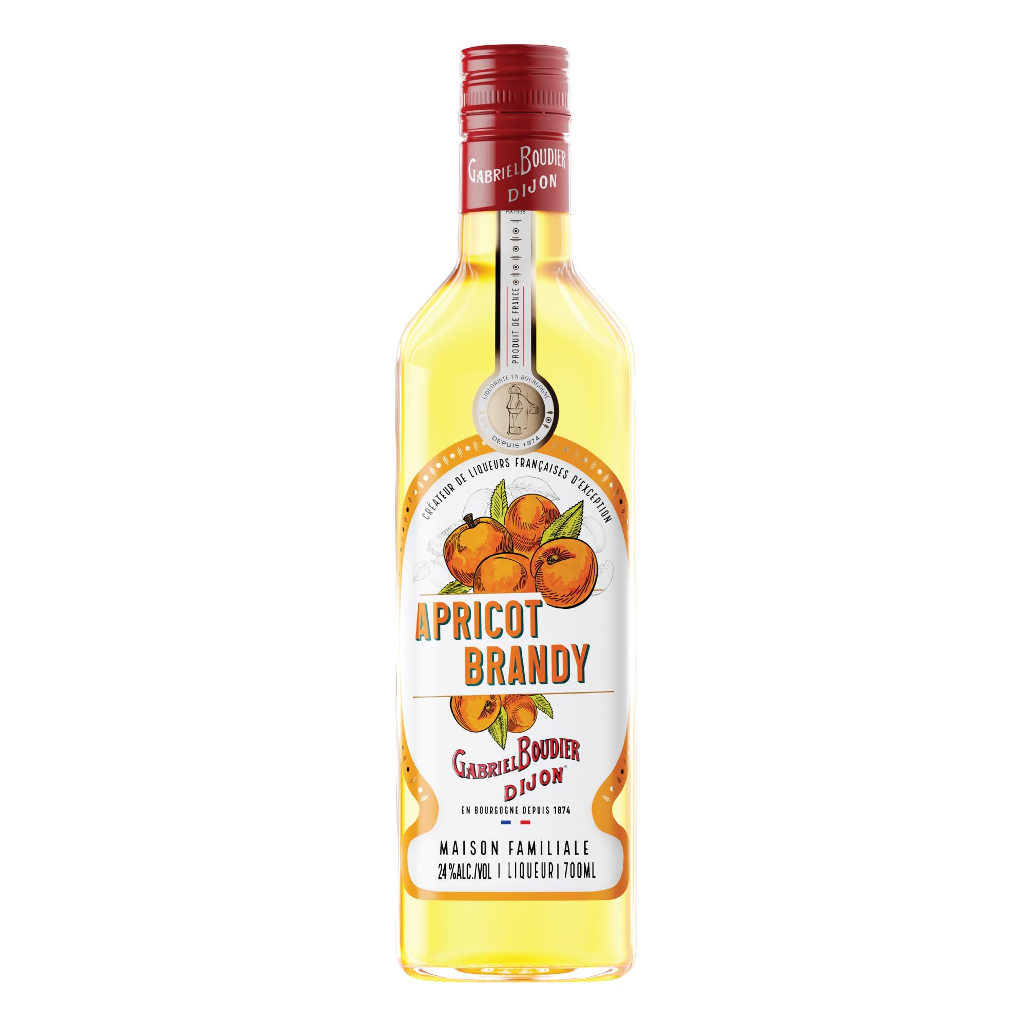 Gabriel Boudier Apricot Brandy Liqueur - 50cl, 24% ABV - Premium French Liqueur for Cocktail Mixers - Ideal for Tropical Apricot Based Cocktails