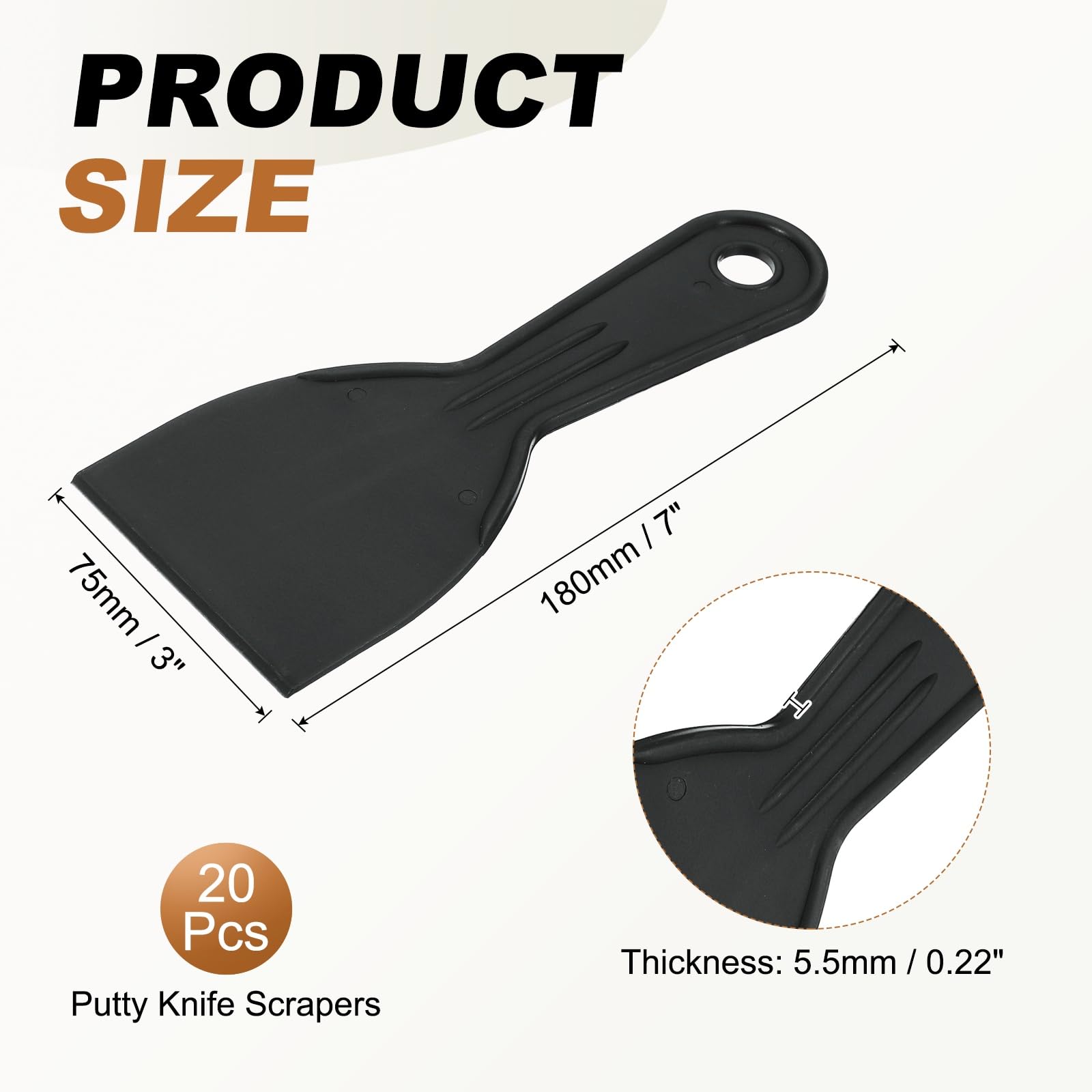 QUARKZMAN 20 Pezzi Spatola Raschietto Larghezza 3" Plastica Flessibile Nero