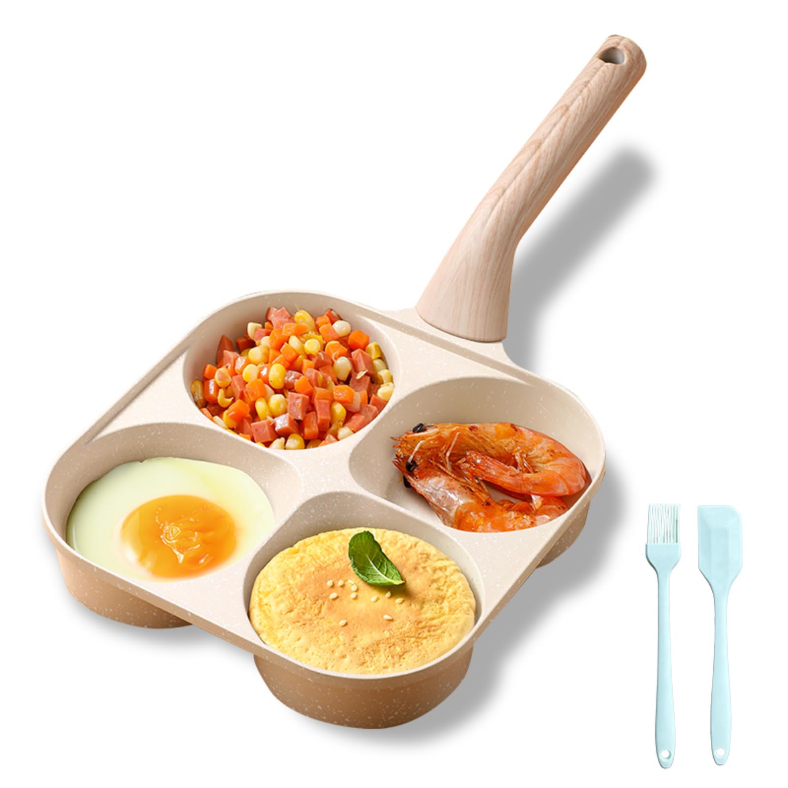 Sartén de huevos mejorada de 4 tazas con ranuras profundas y mango elevado, sartén antiadherente para tortilla con revestimiento de granito para cocinas de gas e inducción