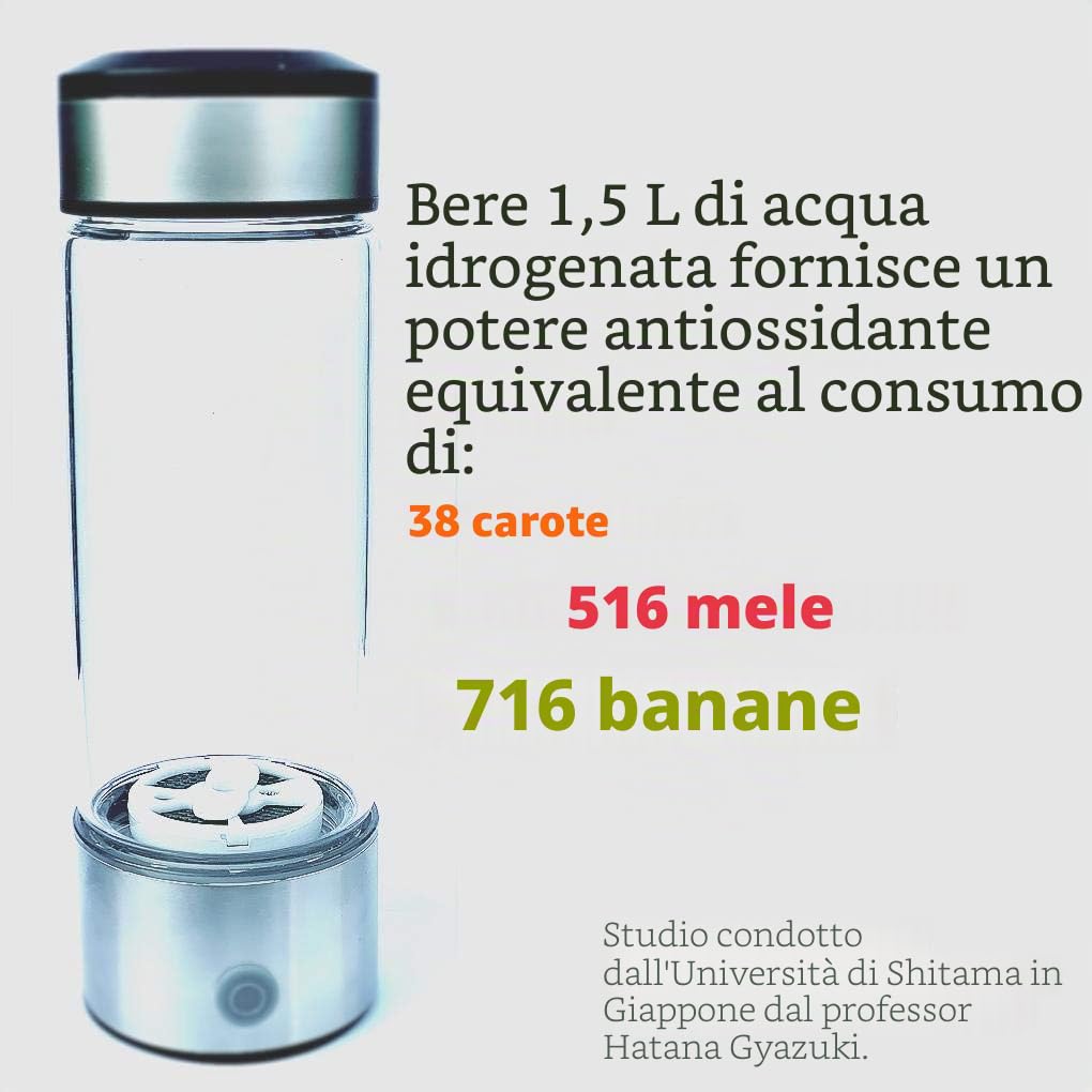 Borraccia Acqua Idrogenata Portatile, Generatore di Acqua con Idrogeno Molecolare, Bottiglia per Acqua All'idrogeno, Acqua Alcalina Ionizzata Ricca di Antiossidanti, Vetro, 450 ml