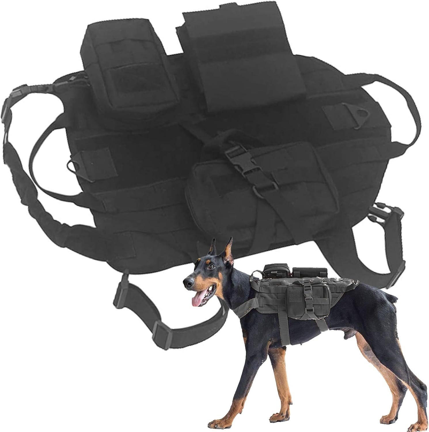 PJDDP Tactical Dog Harness Molle System Vest Adjustable Military
