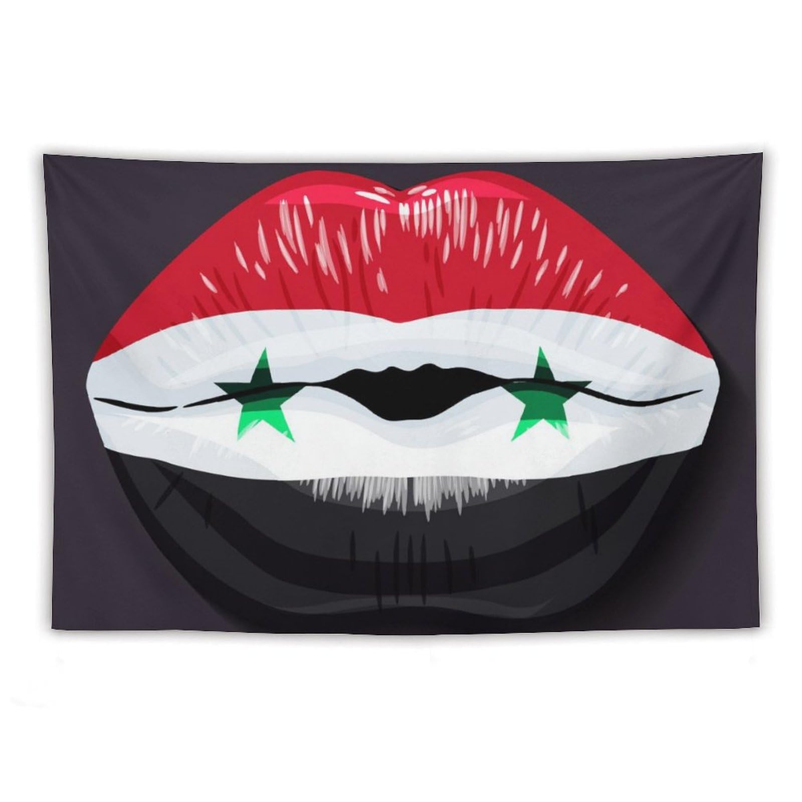 XingFox Syria Flag Lips Tapestry Wall Hanging, National Flag Art Wall Decoration Tapestry, For Bedroom Living Room Dorm Home Decoration, 60"x90"