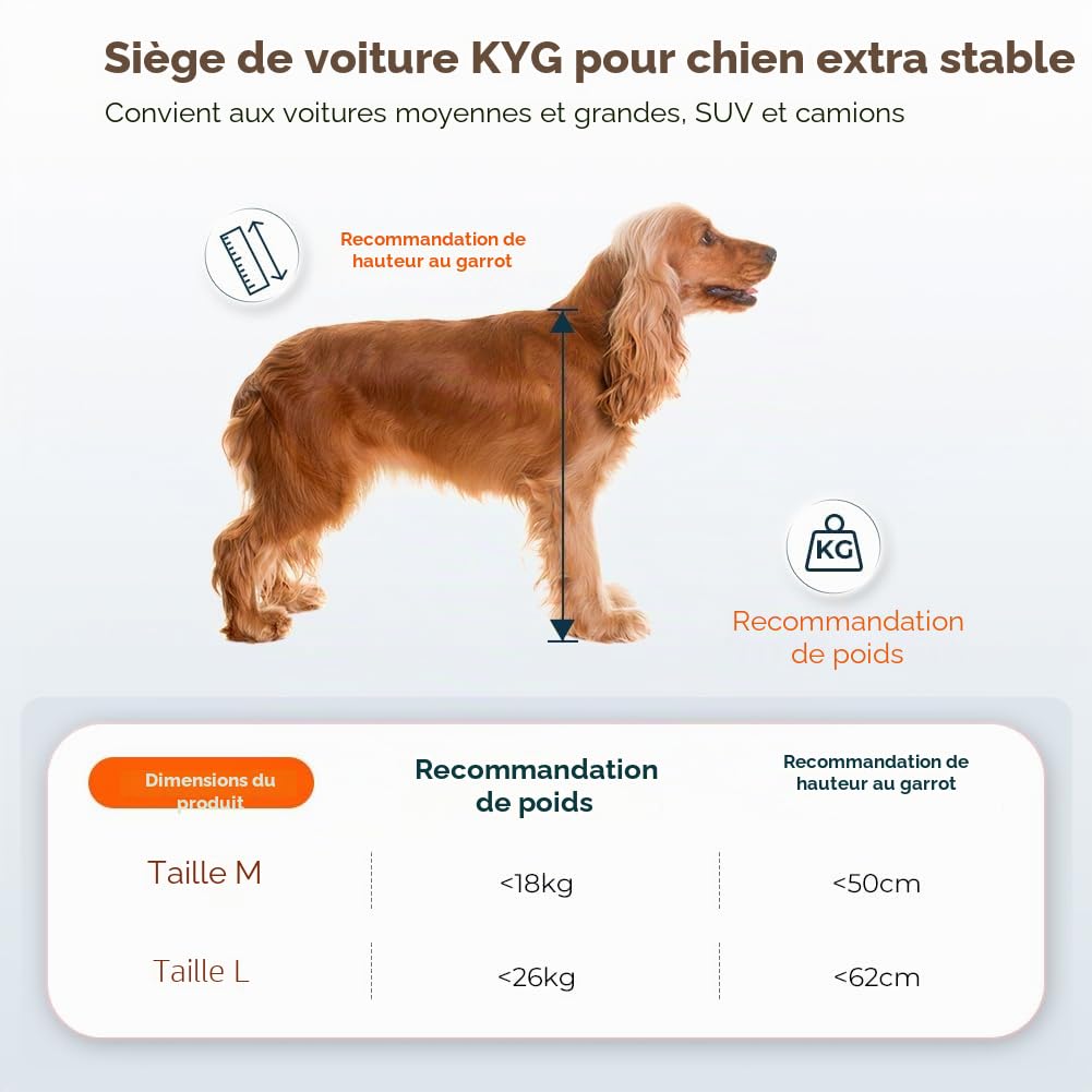 KYG Siège Auto pour Chien,Imperméable Antidérapant Panier Chien Voiture, Résistant Transport Pet Voiture, Siège Renforcé pour Chiens de Taille Moyenne et Grande
