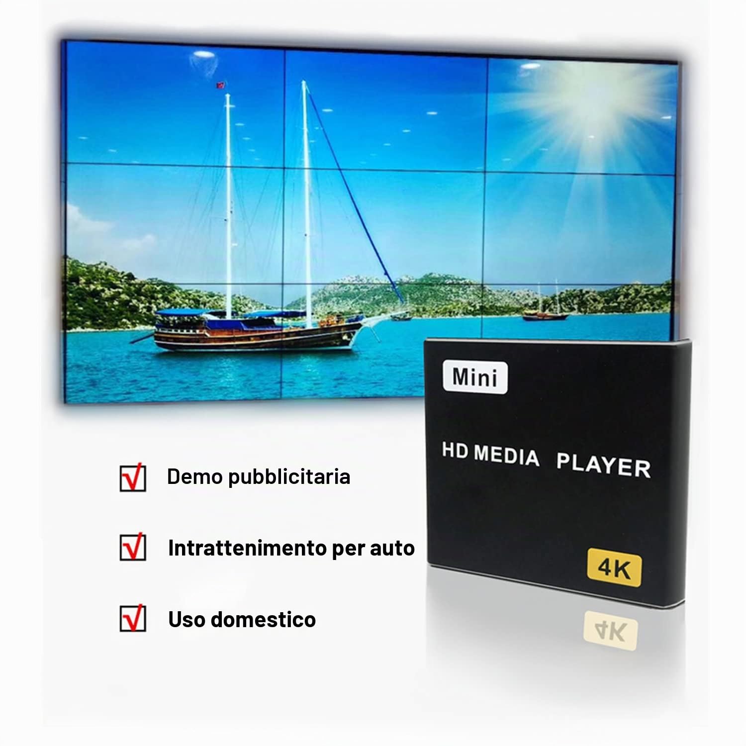 Lettore video musicale 4K HDMI, lettore multimediale digitale USB lettore multimediale universale per Android, lettore universale portatile multifunzione(UE)