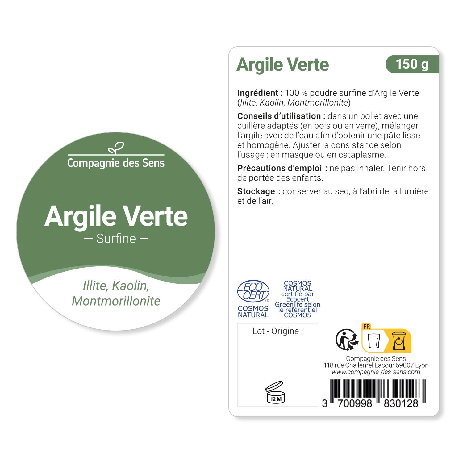 Argile Verte Illite - Poudre surfine - 1kg - Argile Brute 100% naturelle, qualité Premium - Pour la cosmétique maison