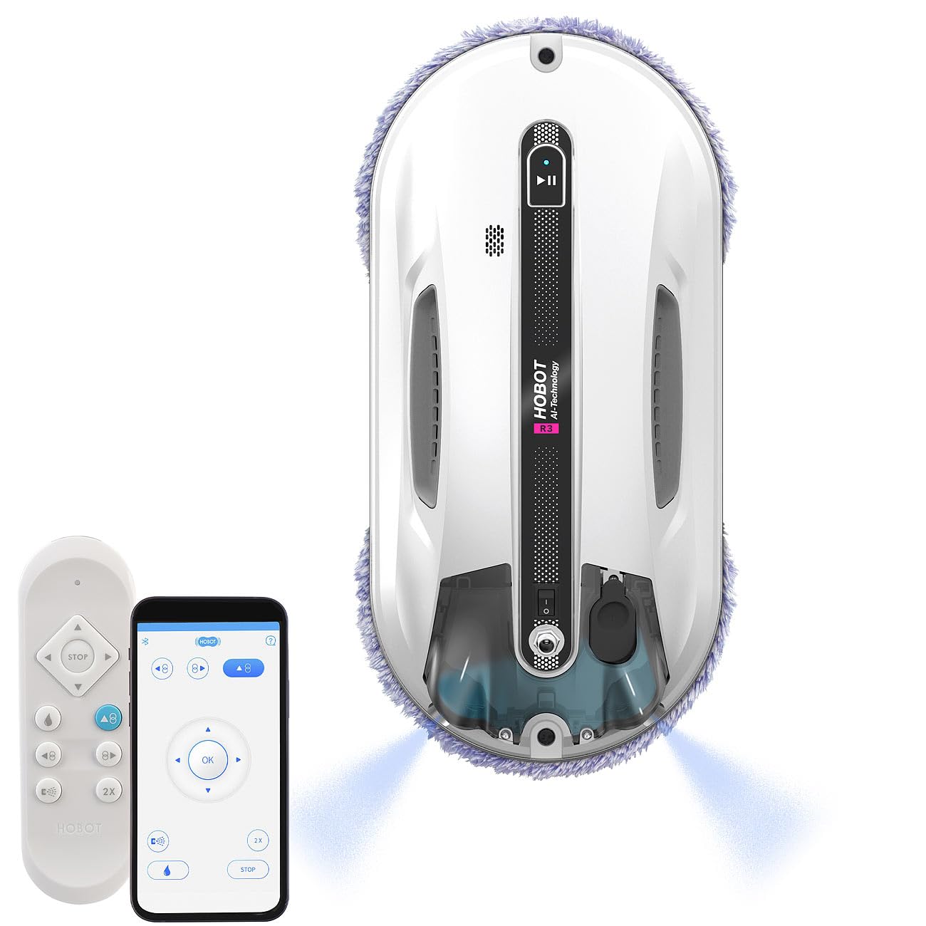 Scheibenwascher Roboter: HOBOT-R3 Profi-Fensterputz-Roboter mit Dual-Sprüh-Funktion, App (Smarter Fensterputzroboter, Scheibenputzroboter, Apple iPhone Ladekabel)
