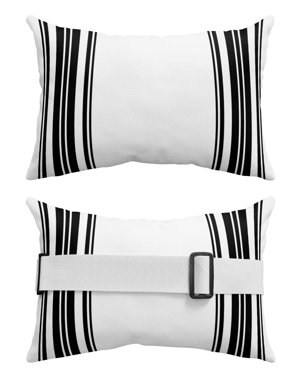 Black Stripes Outdoor Chaise Lounge Chair Head Pillow,2 Packs Waterproof Headrest Lumbar Throw Pillows Cover Case with Insert and Elastic Band for Patio,Traditional Bohemian Geometric Art Decor White