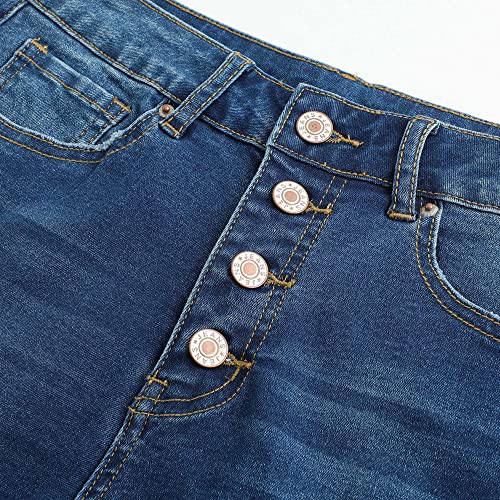 Image of THUNDER STAR Women Mid Rise Ripped Stretchy Jeans Shorts Frayed Raw Hem Casual Denim Shorts