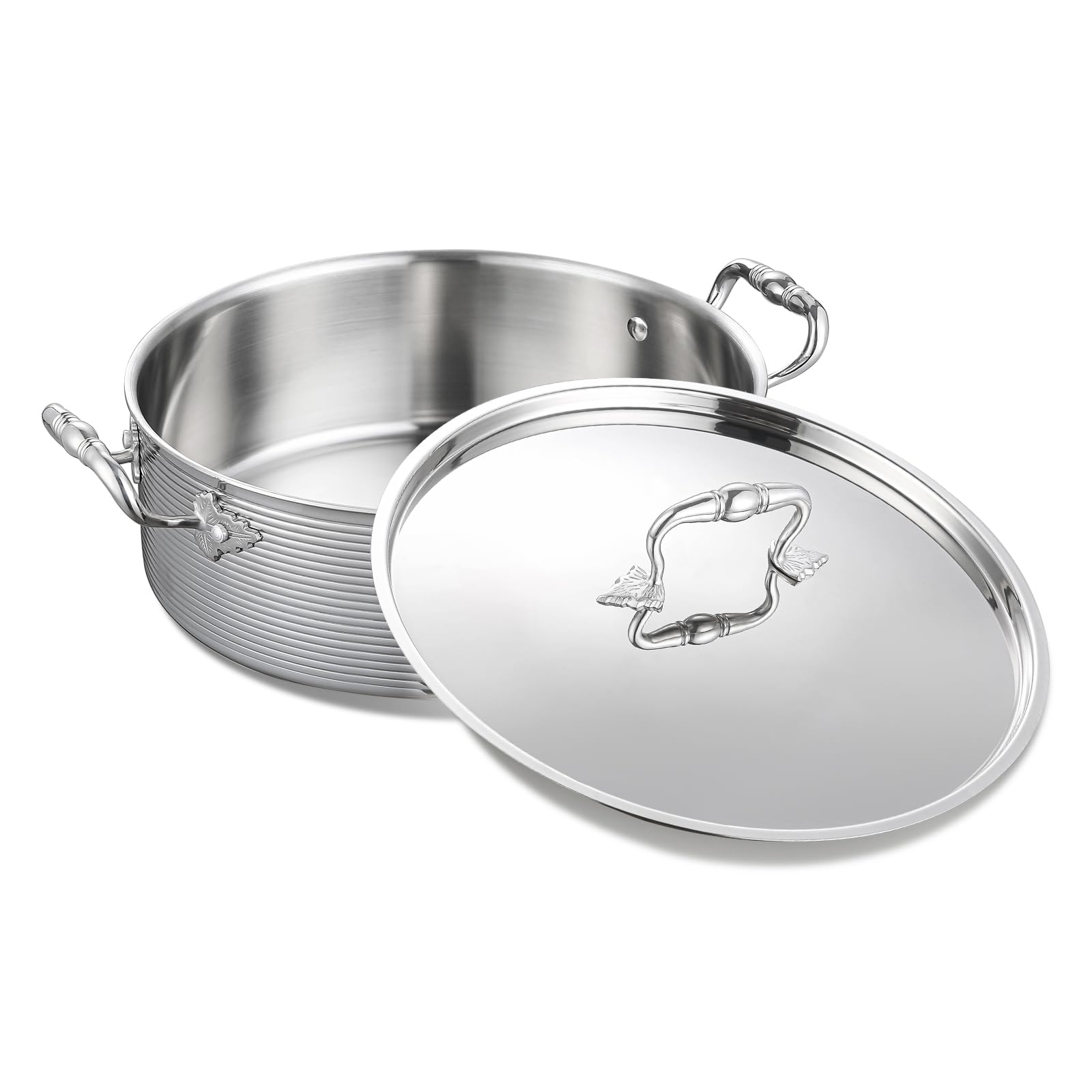 DELARLO 7QT Tri-Ply Stainless Braiser Pan With Steel Lid, 12 Inch Induction