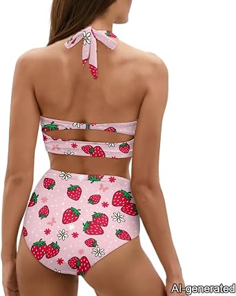 Women Two Piece High Waist Bikini Set Halter Ruched High Waist Bikini with Bottom