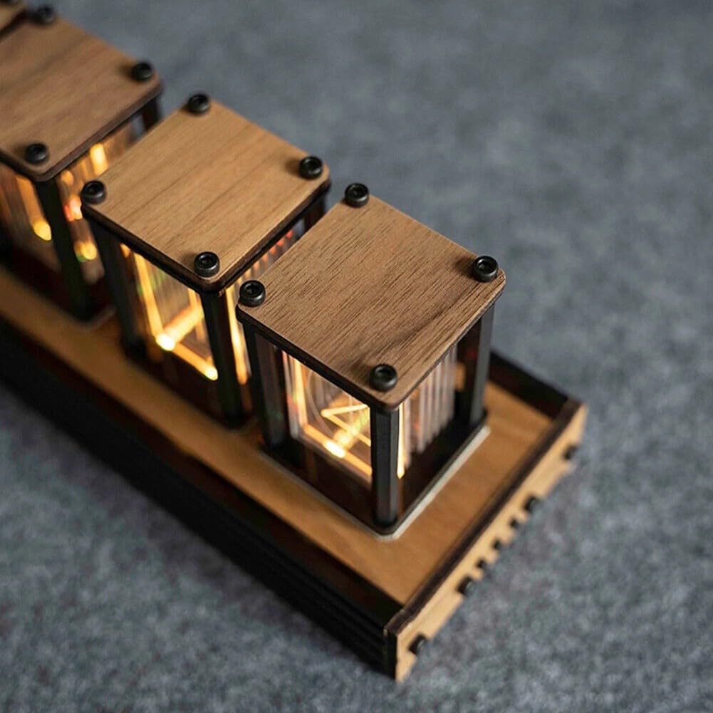 Kit d'horloge à monter soi-même, tube lumineux numérique à 4 chiffres et 6 chiffres RVB en bois créatif assemblé pour décoration d'intérieur, projet de loisirs électroniques (6 tubes)