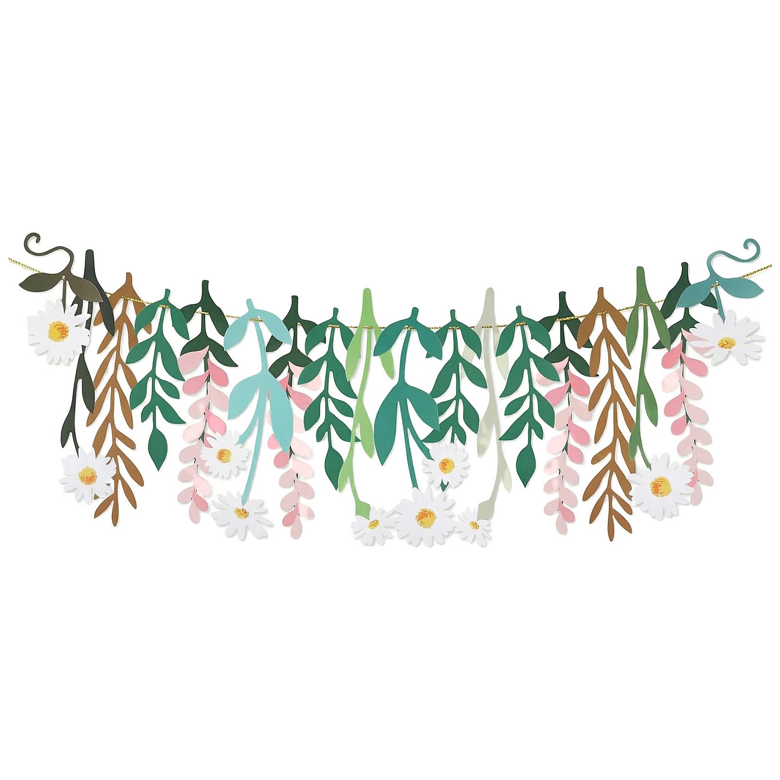 Flower Party Banner Garland, Waterproof Spring Floral Birthday Party Decoration, Double-Sided Flowers Hanging Garland for Garden Birthday Parties Wedding Baby Shower Indoor Outdoor (White)