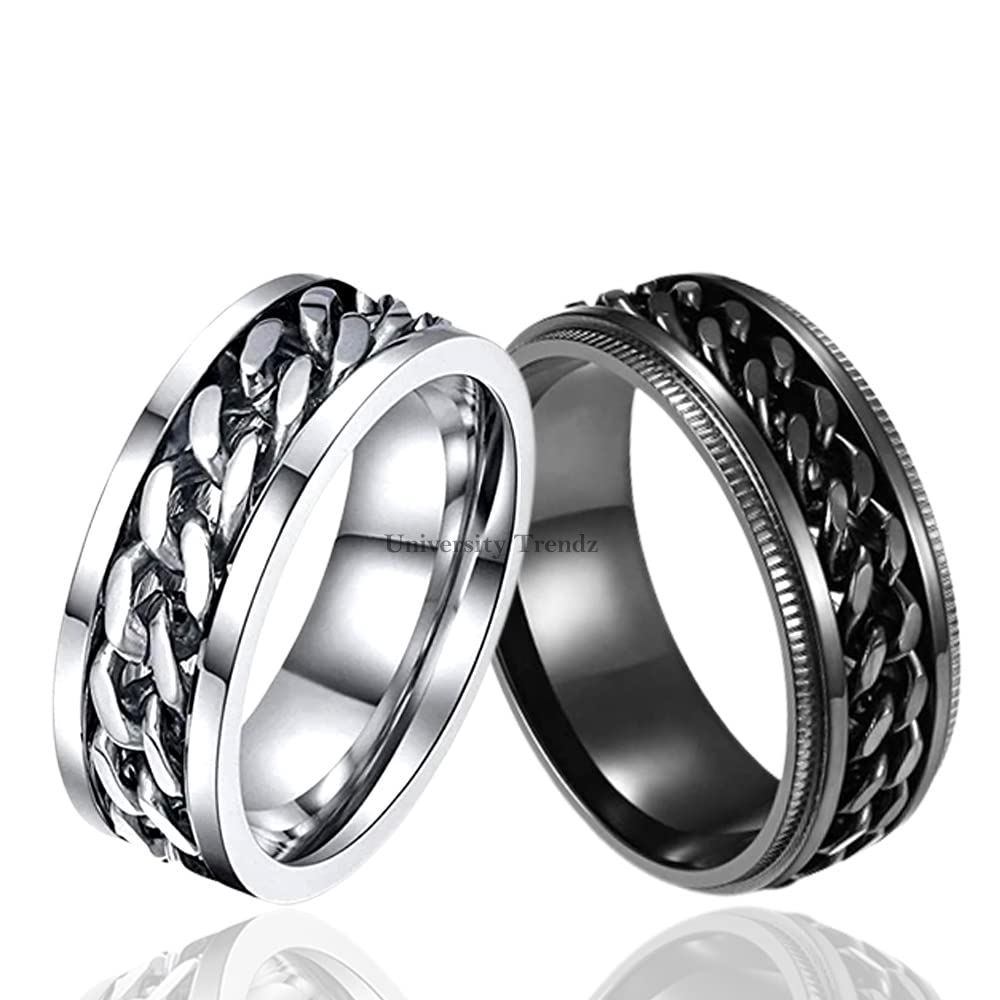 University Trendz Stainess Steel Combo Pack Of Fidget Spinner Ring For Mens And Boys (Black-Silver), 9 (B0BV77HZ6R) Amazon Price History, Amazon Price Tracker