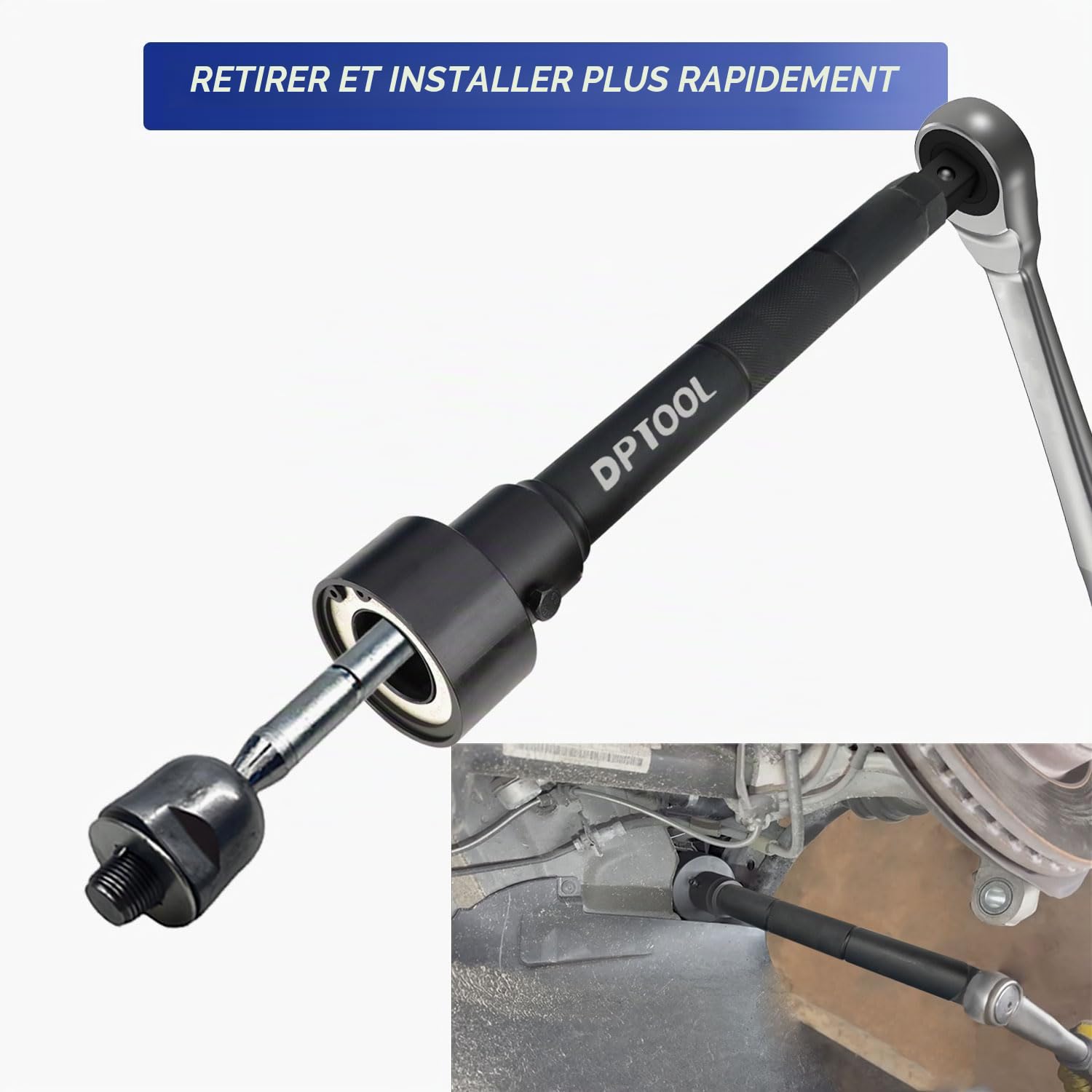 Kit d'outils de démontage et d'installation de biellettes de direction intérieures, outil de fusée d'essieu avec entraînement 1/2", outil de pressage pour voiture/SUV (30-35 mm, 35-40 mm, 40-45 mm)