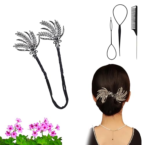 Pinza para el pelo con flores de diamantes de imitación, elegante pinza para el cabello, máquina mágica para moños, moño de torsión francesa,