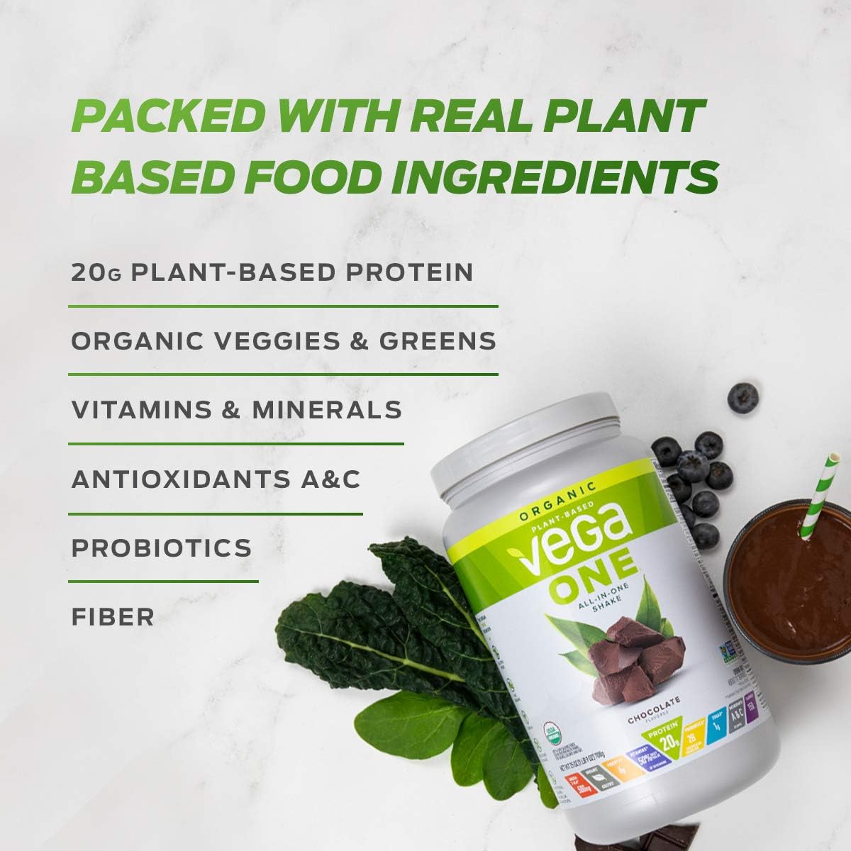 Vega One Organic, Berry, Meal Replacement Protein Powder, Vegan, Plant Based, Superfood, Vitamins, Probiotics, Dairy Free, Gluten Free, Pea Protein for Women and Men, 1.5 Pounds (18 Servings) : Health & Household