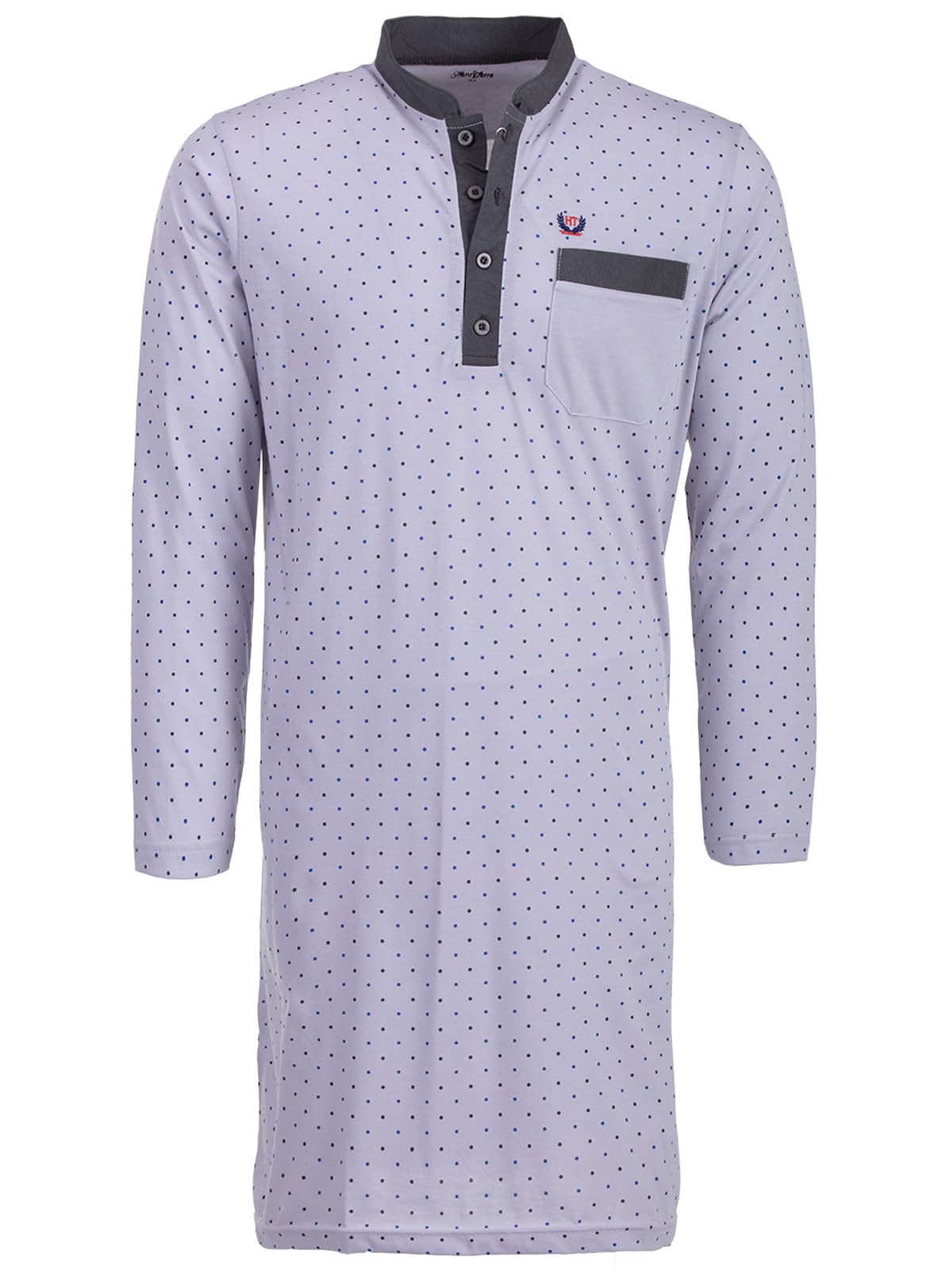 Chemise de nuit à manches longues pour homme avec poche poitrine et col montant