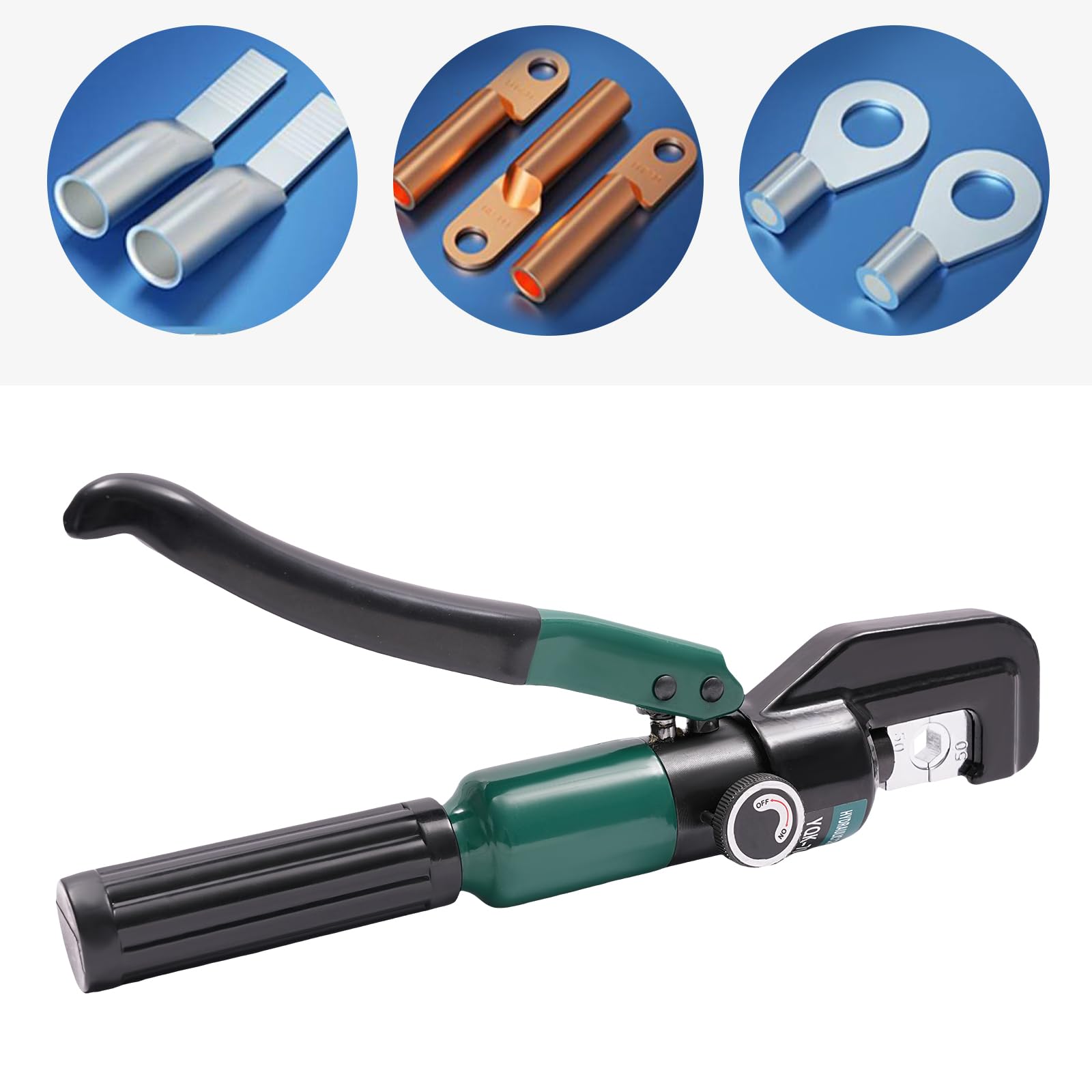 Crimpadora hidráulica manual con 8 pares de matrices, mango ergonómico para aluminio, plástico, PEX, tubos multicapa y extremos de alambre.