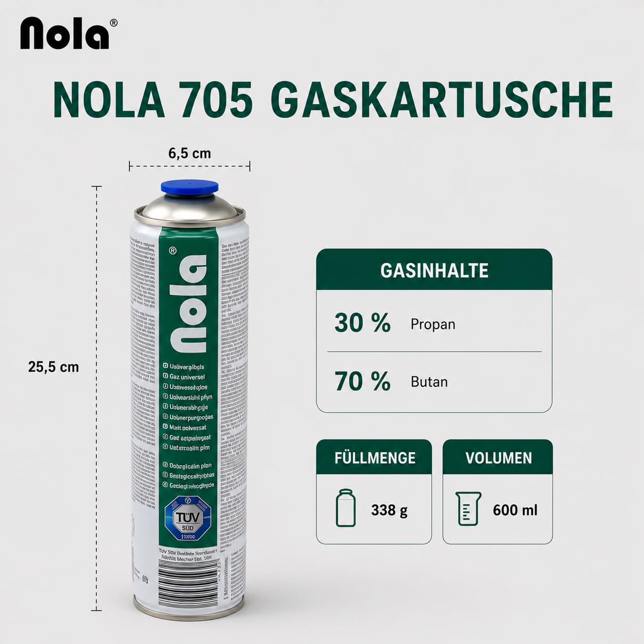 NOLA 3 latas universales de gas a presión, 600 ml, butano y propano, rosca giratoria de 338 g, 7/16 pulgadas, cartucho de gas universal, tapón giratorio para quemador de malas hierbas, dispositivo de