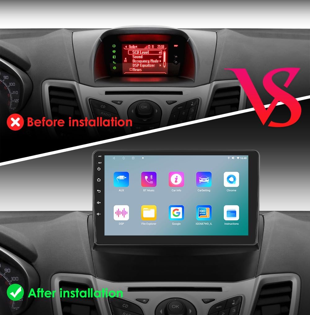 Ossuret Autoradio pour Ford Fiesta (2009-2017), 9 Pouces Android 13 écran Tactile 2+32 Go Navigation GPS avec Carplay Android Auto Bluetooth Commande au Volant