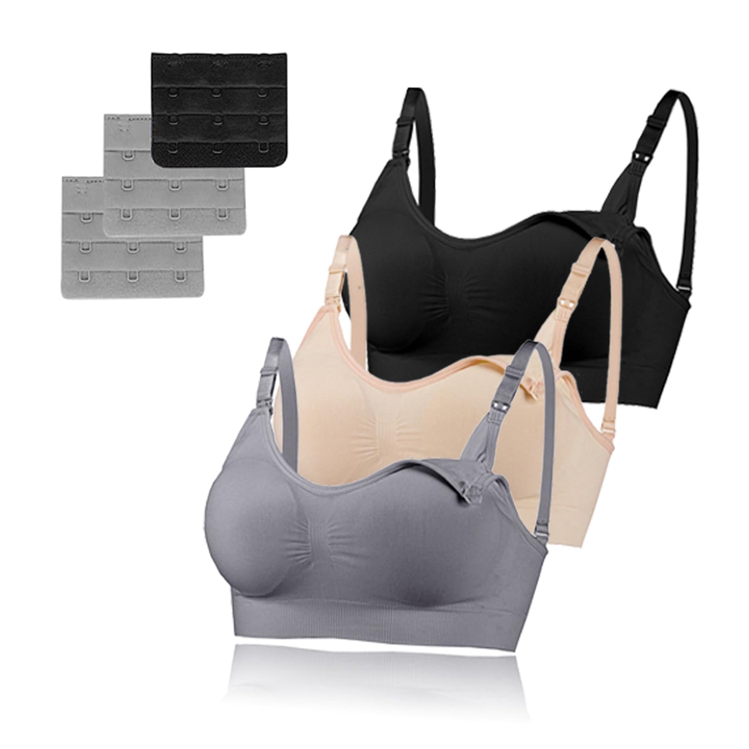 3 Pack Women's Nursing Bra, Night Sleep Nursing Bra Maternity Bra Sleeping Bra with Removable Breast Pads and Extenders Seamless Wire Free Maternity Bra