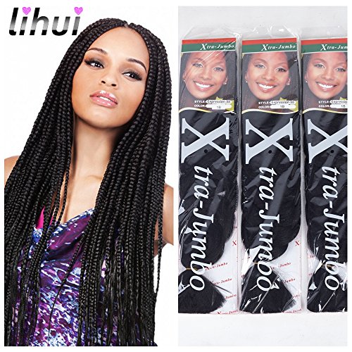 Lihui 3pcs/Lot X-Pression Braiding Hair 100% Kanekalon Jumbo Twist Braids Synthetic Crochet Braiding Hair 165g/pcs (84Inch,#1B Color)