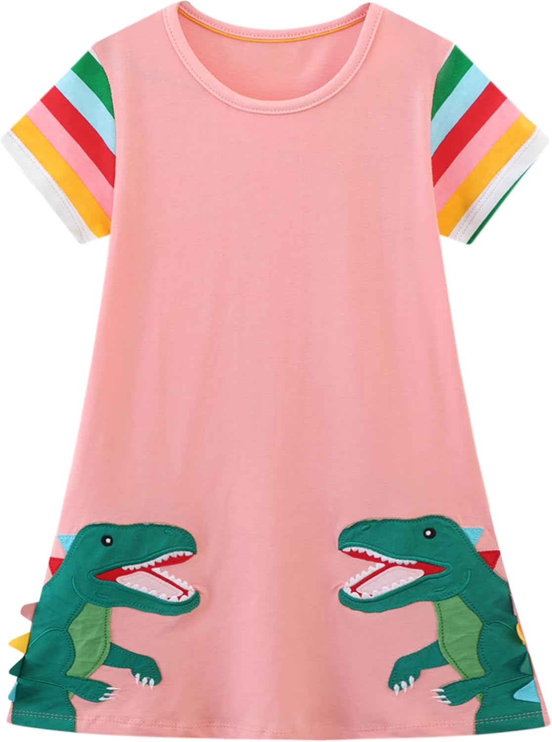 FreeLu Toddler Girls Striped Summer Dress Cartoon Appliques Dresses Girls Cotton Casual Clothing 2-7Y