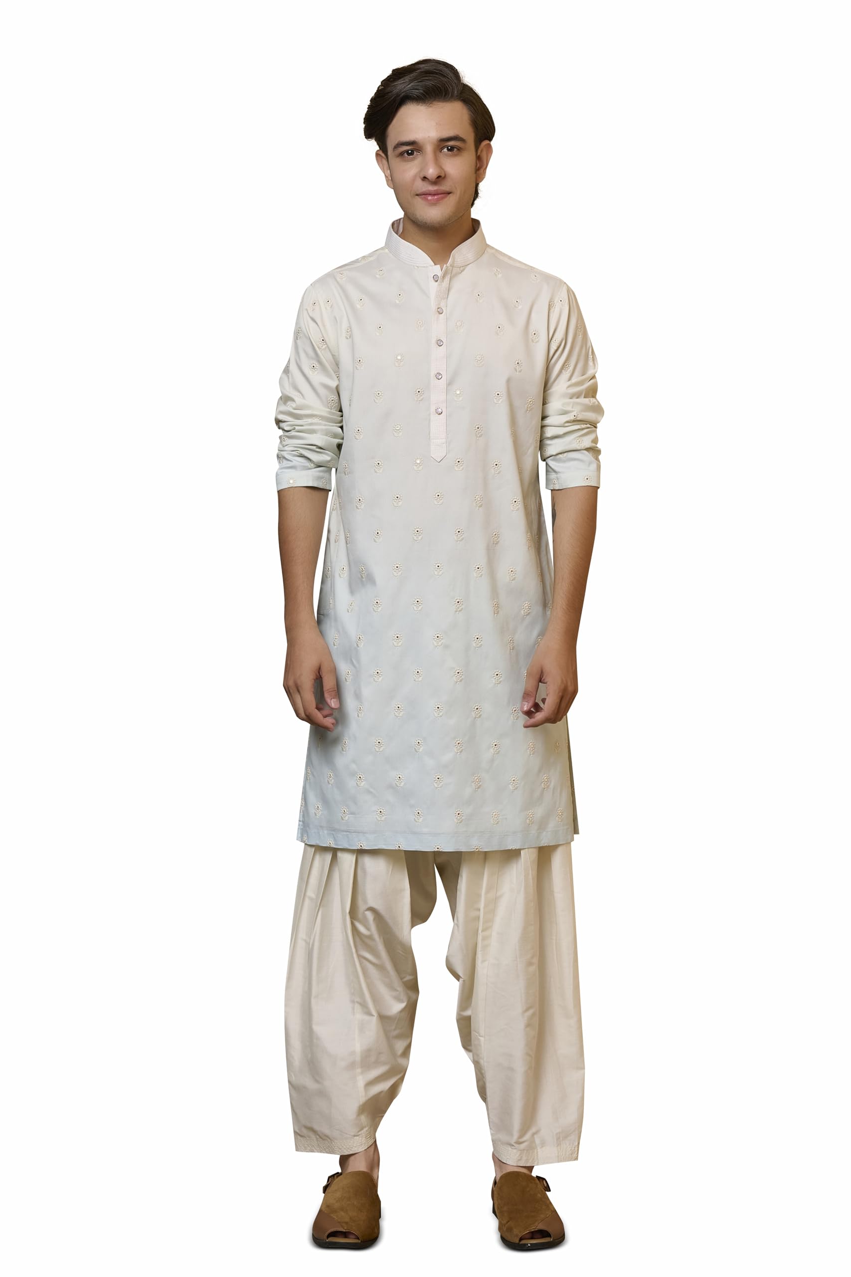 Light Blue Self Textured Kurta Set-image-9