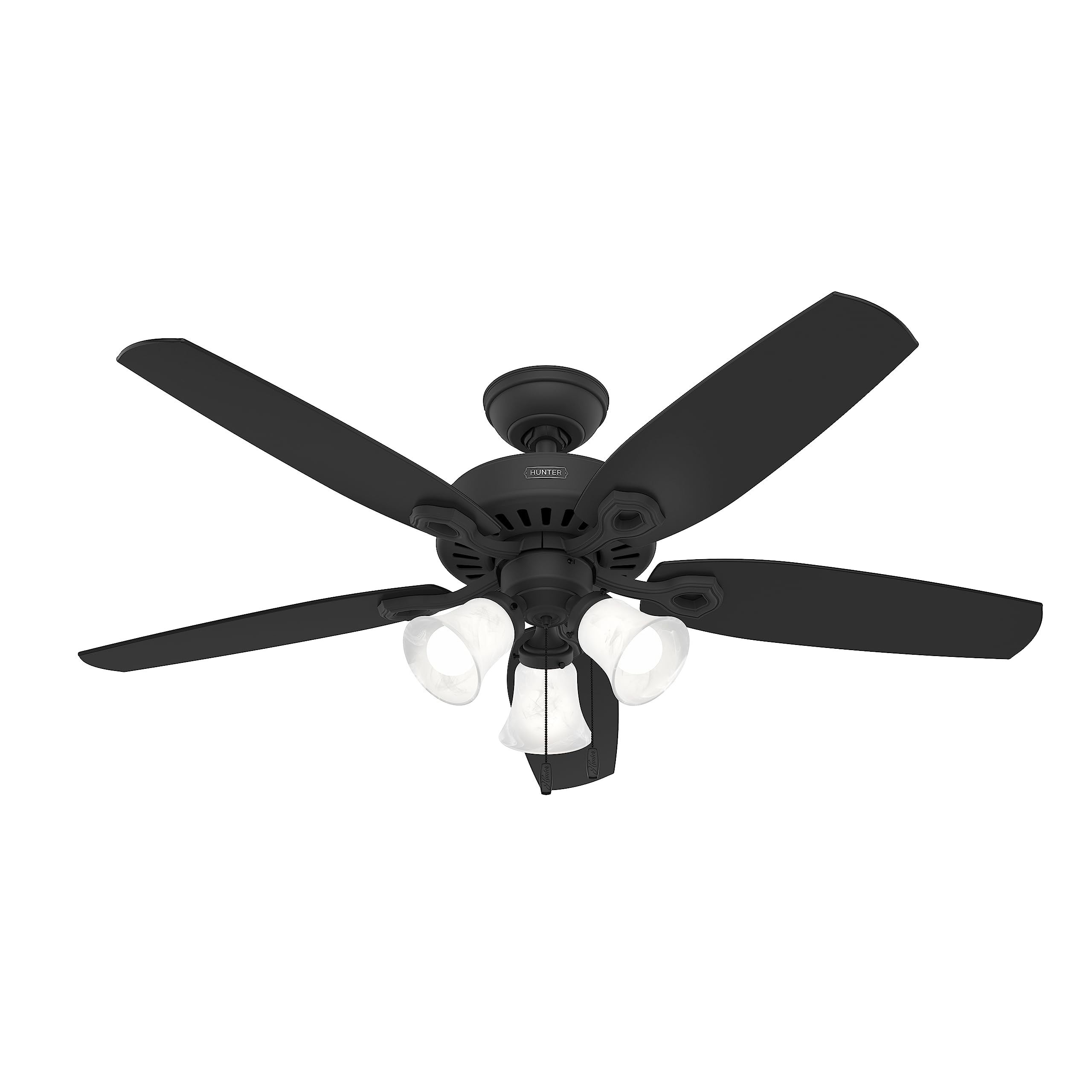 Hunter Fan 52 inch Casual Matte Black Finish Indoor Ceiling Fan with LED Light Kit and Pull Chain (Renewed)