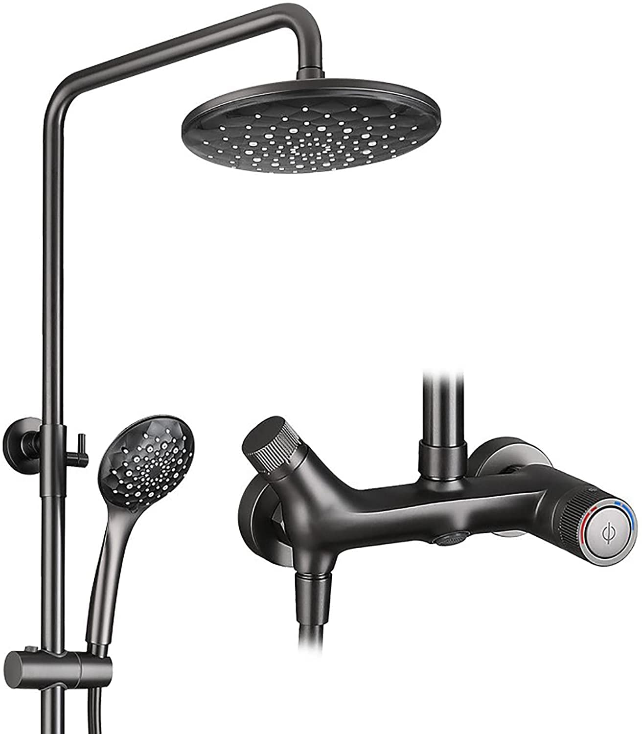 OZBMA shower set rainfall system with tub spout faucet wall mounted gun gray combo height adjustable handheld shower, round head