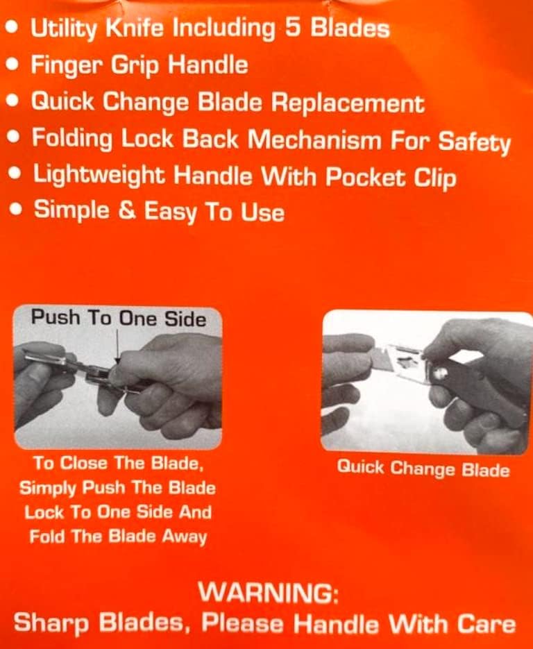 Heavy Duty Utility Knife & 5 SK5 Blades | Stainless Steel Metal Tradesman Camping Pocket Folding Knife Box Cutter with Belt Clip & Safety Lock UK Legal