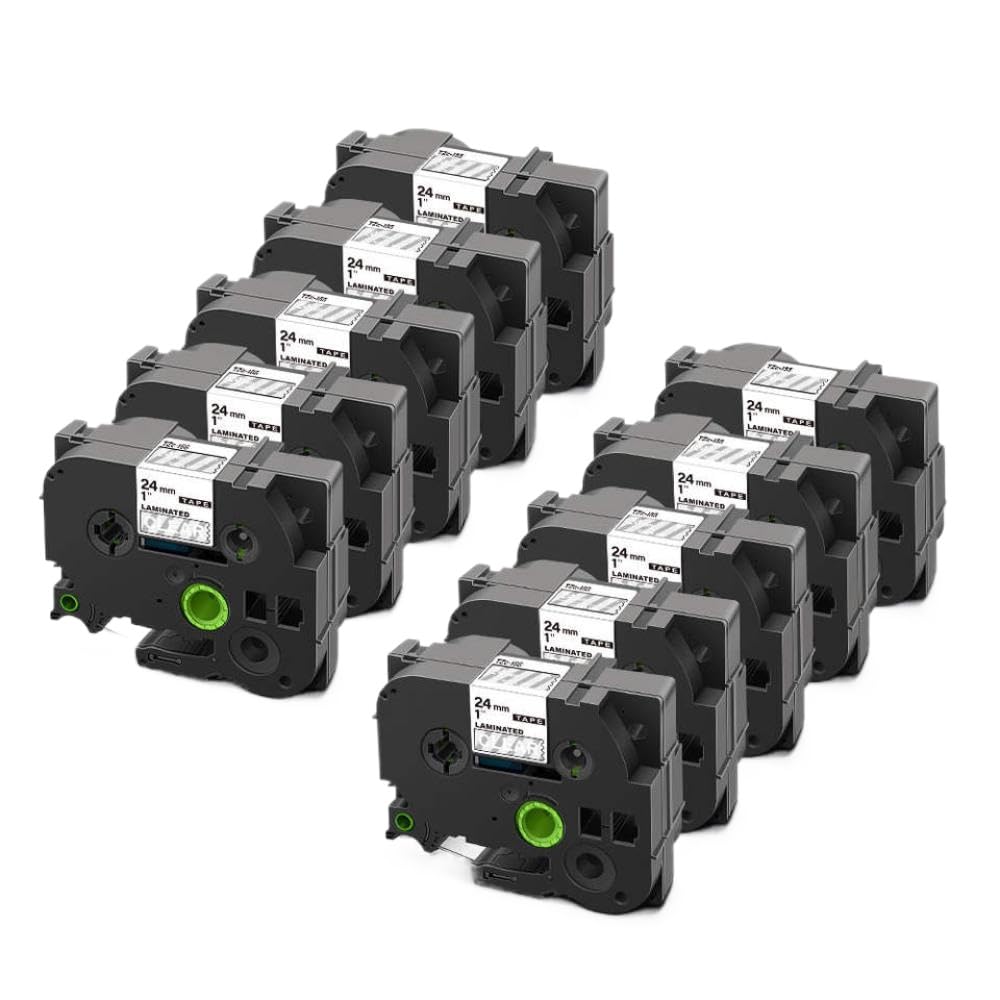 Ruban d'étiquettes laminé 24mm, 10 Paquets, Noir sur Blanc, Compatible avec Le Ruban d'imprimante 251 Compatible avec étiqueteuse(White on Clear)