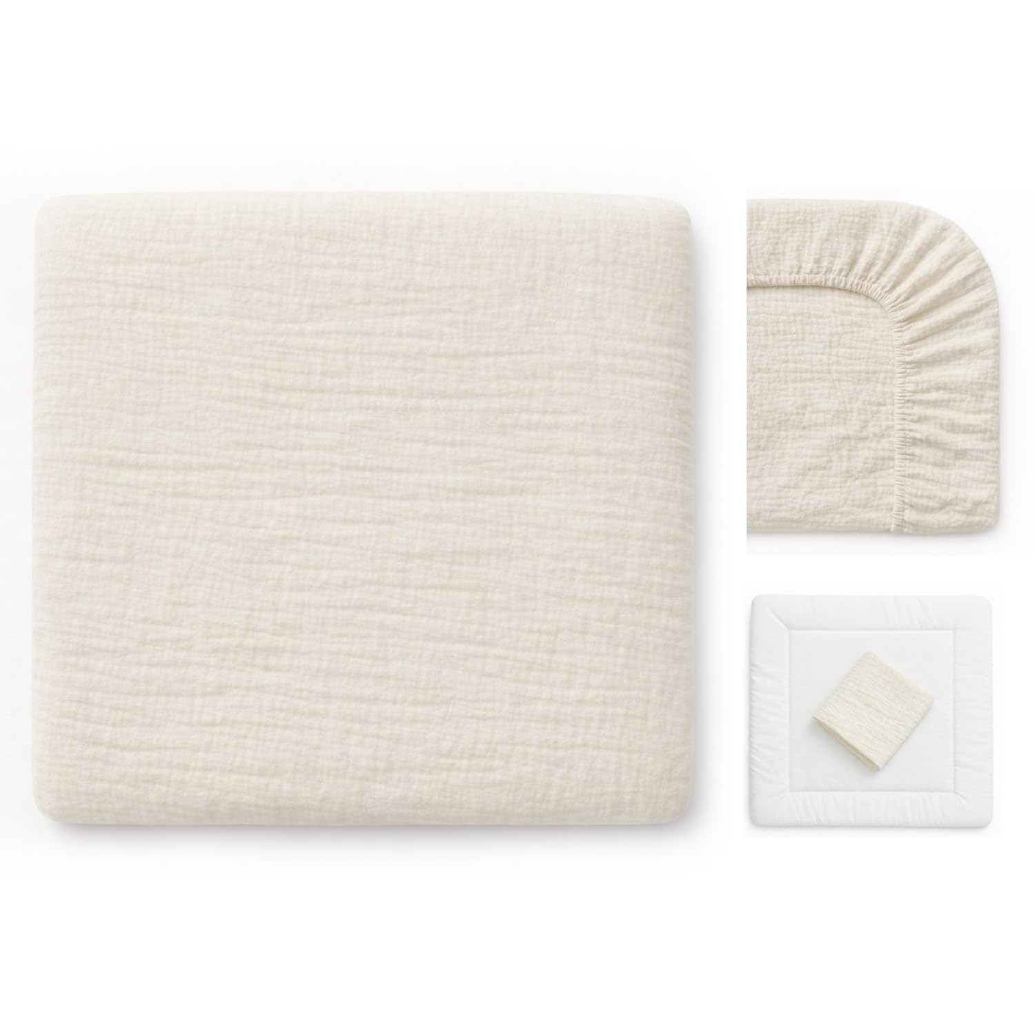 Wickelauflagenbezug 100% Baumwolle Musselin Bezug für Wickelauflage 85x75 und 75x75 cm – weicher Wickeauflagenüberzug, atmungsaktiv & waschbar CREME