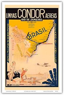 Rio De Janeiro Brazil - Air Routes in Brazil - Condor Varig Airline - Vintage Airline Travel Poster by Clement c.1930s - Master Art Print (Unframed) 6in x 9in