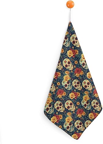 Decorative Hand Towels for Bathroom - Retro Flower Skull Print Soft Absorbent Small Bath Hand Towels for Kitchen, Farmhouse, Spa, Hotel, Guest Tea
