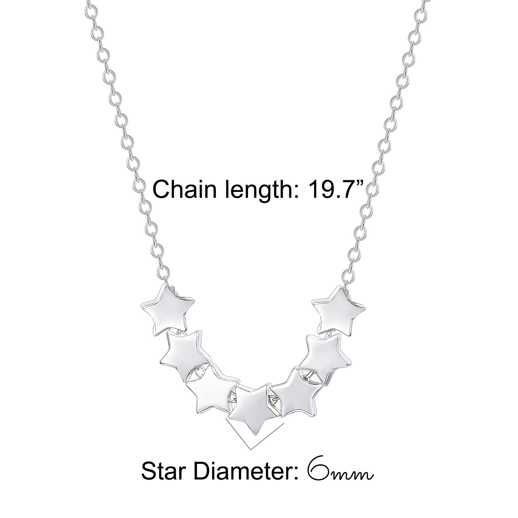 Regalos de 70 cumpleaños para mujer, collar de estrella de plata de ley, collar de siete estrellas delicadas, una estrella por cada increíble década, Plata esterlina, No es una piedra preciosa